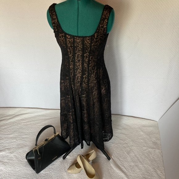 Nanette Lepore Black Lace Dress with Nude Underslip sz 2 NWT - Picture 2 of 12